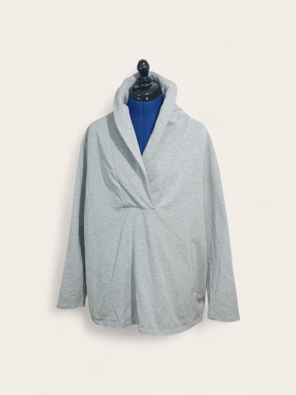 Talbots Gray Knit Top with Shawl Collar